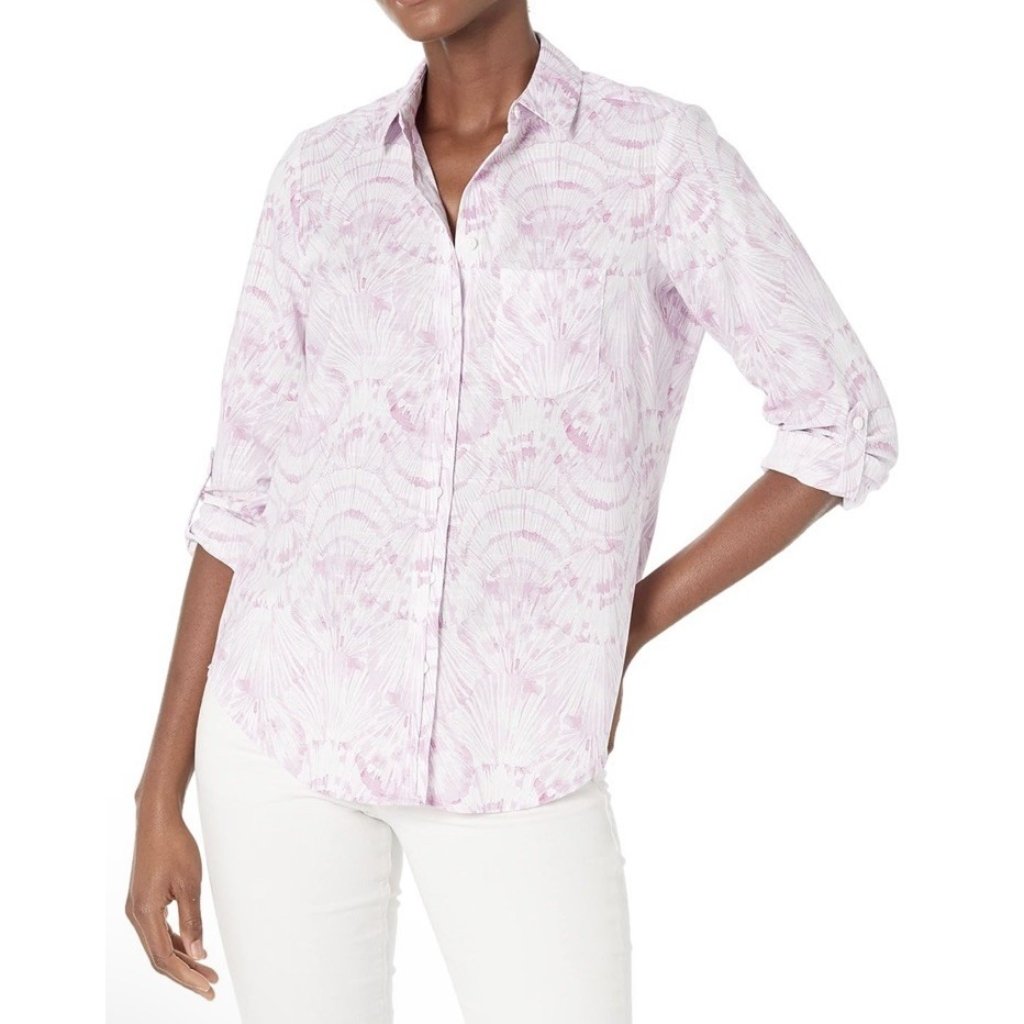 Foxcroft Shirt Wrinkle Free Button Down Roll Tab Long Sleeve